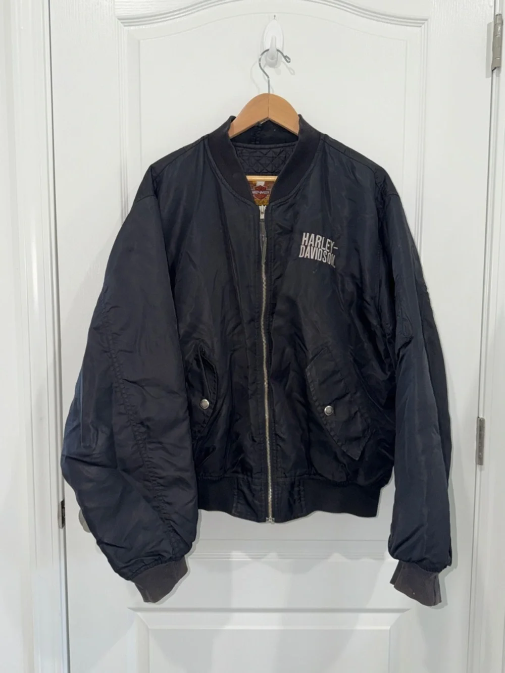 Harley Davidson Men’s xlarge Bomber Jacket Embroidered Quilted Lining* - Picture 6 of 8
